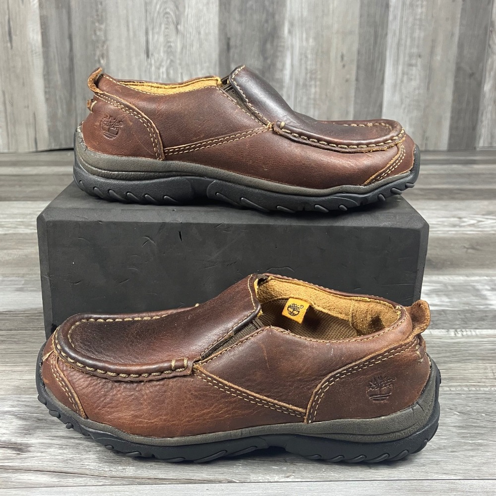 Timberland Kids Brown Leather Moc Toe Slip On Loafers 46824M Size 12 US